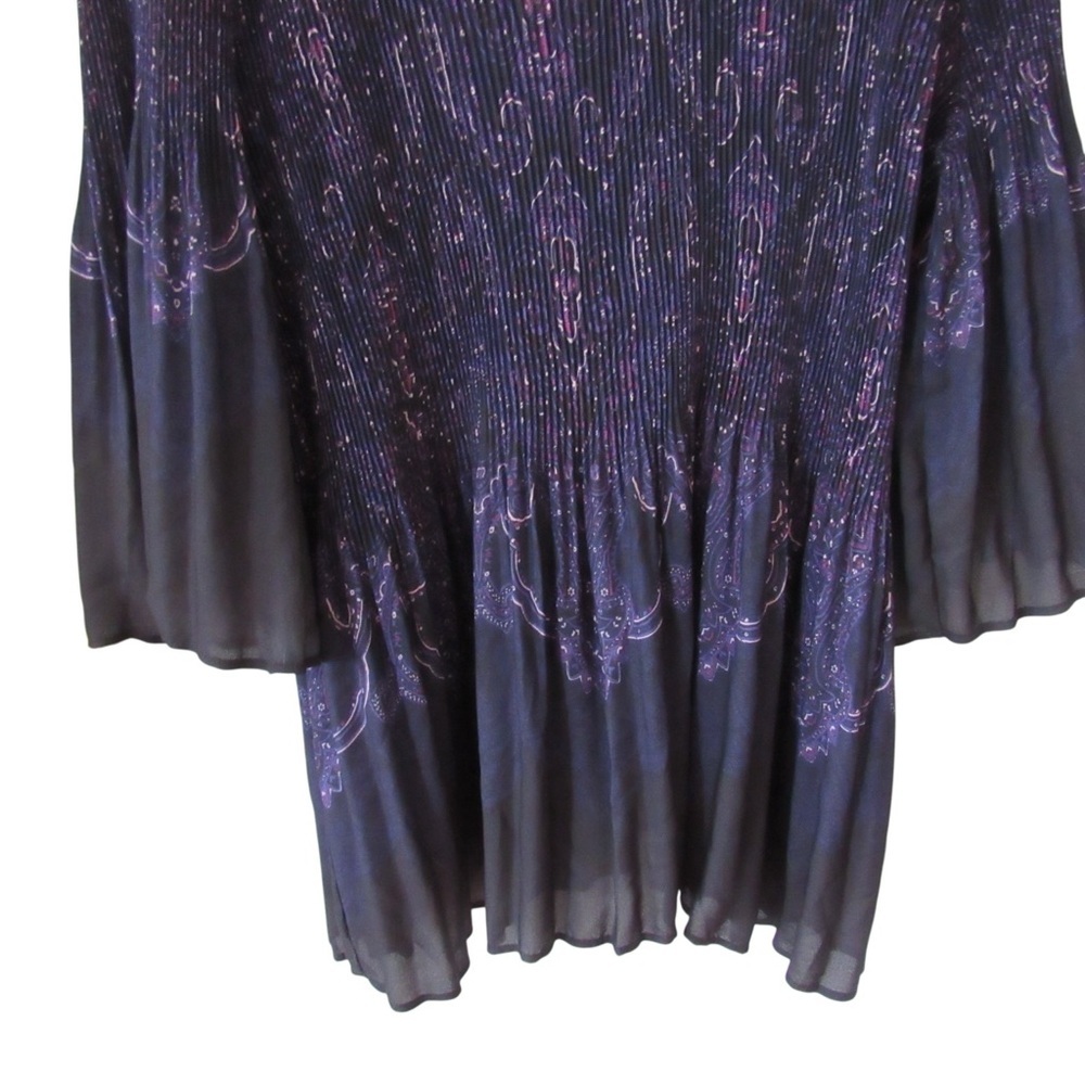 Catherines Affinity Chain Pleated Blouse 4X Purple Paisley Bell Sleeve Ribbed - Picture 7 of 12